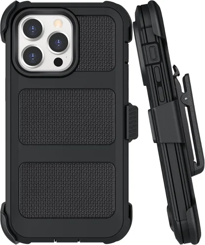 Vista 12 de Funda con clip para cinturón compatible con iPhone 12 Defender con soporte giratorio de 360°, protección resistente anticaídas y golpes, color negro
