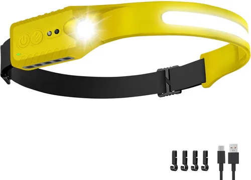 Vista 11 de Nessciera Linterna frontal LED recargable (rojo), 400 lúmenes, haz ancho de 230°, USB-C, IPX4, 5 modos, ligero, diadema ajustable; clips para casco