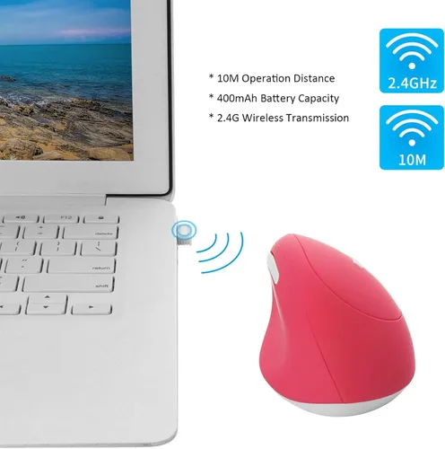 Vista 6 de Ratón inalámbrico ergonómico, mouse inalámbrico recargable vertical, 400 mAh, 1600 DPI, ratón óptico inalámbrico portátil para PC, computadora