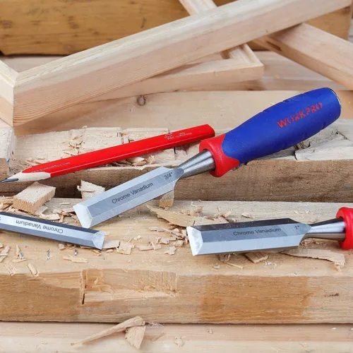 Vista 5 de WORKPRO W043007 Cincel para madera, hoja ancha de 1 pulgada, construcción de acero al cromo-vanadio (paquete individual)