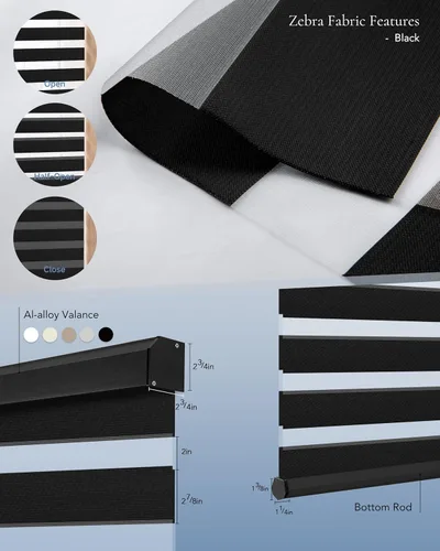 Vista 5 de Persianas motorizadas de cebra compatibles con Alexa Google Smart de doble capa, persianas eléctricas horizontales con control remoto, tamaño 95%