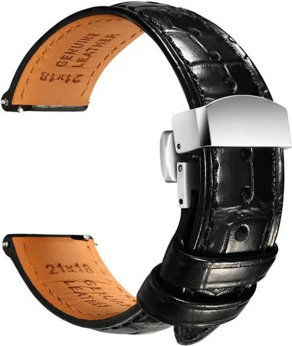 REZERO Correa de reloj de piel de liberación rápida, pulsera de reloj de piel de vaca italiana de lujo, grano de cocodrilo en relieve, 0.748 in,