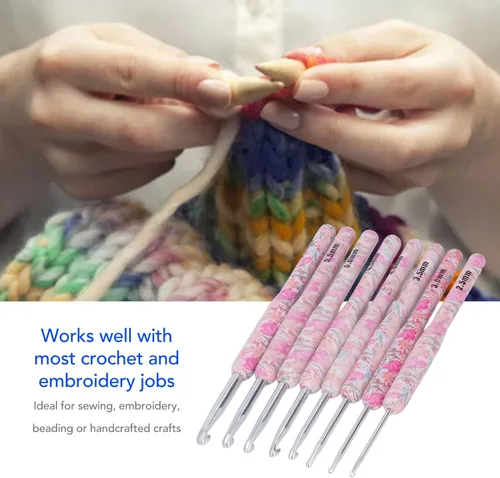 Vista 2 de Juego de 8 ganchos de ganchillo, mango ergonómico de ganchillo suave, agujas de tejer de hilo para mano artrítica (flor aplastante)