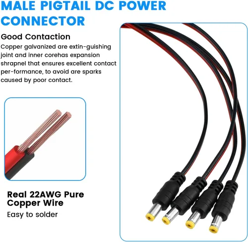 Vista 4 de SDTC Tech 3 juegos 0.217 x 0.083 in 10A DC Power Jack Socket Roscado hembra adaptador de conector de montaje y 12V macho DC Power Pigtail Cable