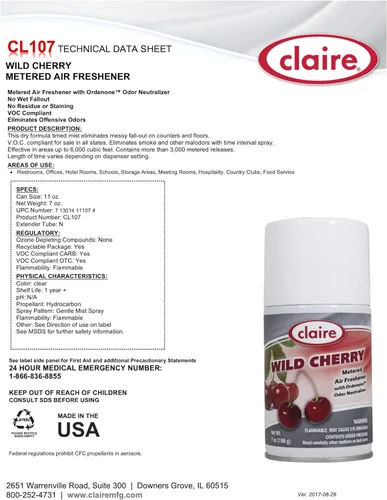 Vista 2 de Claire CL107-12pk Wild Cherry - Ambientador medido; 7 onzas, peso neto, 12