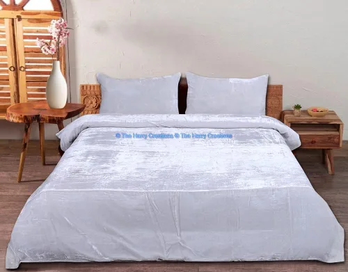 Vista 59 de The Harry Creations Juego de 3 piezas de ropa de cama de terciopelo con patrón liso, funda de edredón bohemia de lujo aplastada Ultra Donna