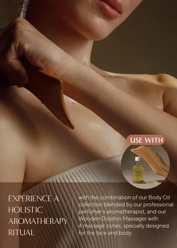 Vista 5 de AROMATICA Herramienta de masaje facial y corporal de delfín de madera Herramienta de masaje Gua Sha de madera de haya bosnia, elimina la hinchazón