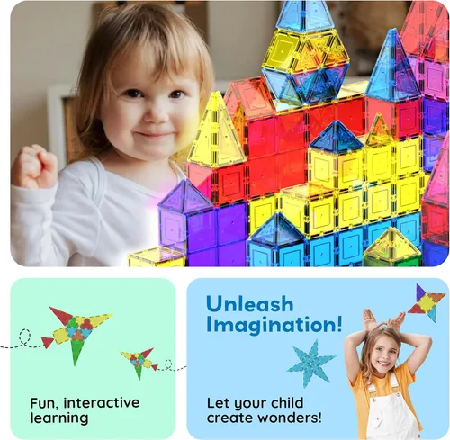 Vista 8 de PicassoTiles Juego de 100 piezas 100 piezas Ladrillos magnéticos de construcción 3D transparentes, bloques magnéticos de construcción, creatividad