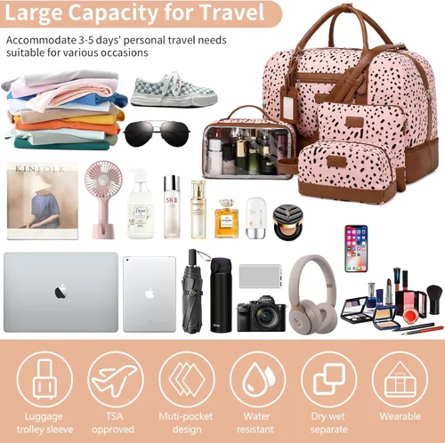 Vista 7 de Wogarl Bolsas de fin de semana para mujer, bolsa de lona grande para la noche, bolsas de viaje