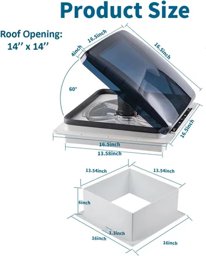 Vista 6 de RVLOVENT Ventilador de Techo RV de 12V de 14'' con 10 Velocidades Reversible con Elevación Manual (SIN CONTROL REMOTO)
