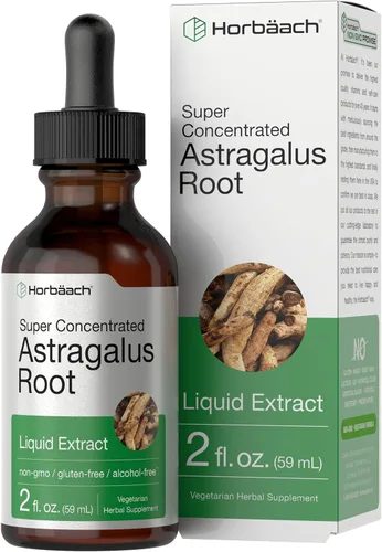 Horbäach Extracto de raíz de astrágalo líquido | 2 onzas líquidas | Tintura sin alcohol | Superconcentrado | Vegetariano, sin OMG, suplemento sin