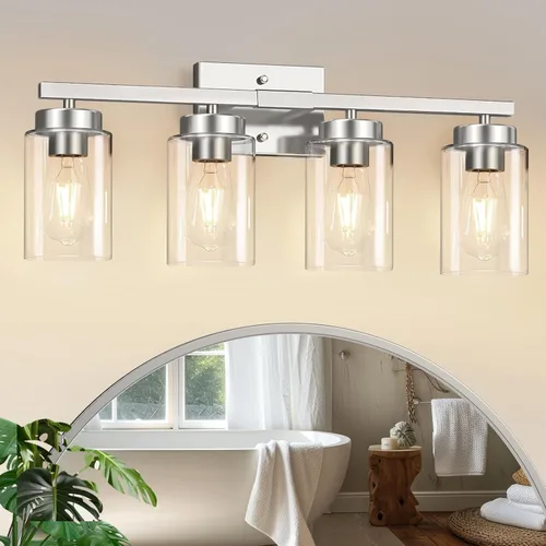 Vista 17 de IZORRO Moderna lámpara de baño, 3 luces doradas cepilladas, accesorios de iluminación de baño sobre espejo con vidrio transparente para sala