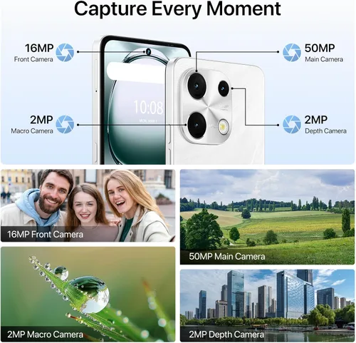 Vista 6 de UMIDIGI Nota 100 teléfonos desbloqueados NFC, teléfono celular Android 14, 16 (8+8) GB+256GB/TF 1 TB, teléfono Android 4G Dual SIM, pantalla HD