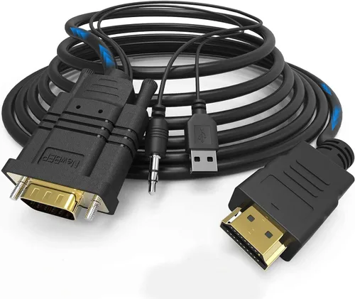 Vista 8 de NewBEP Cable HDMI a VGA, adaptador HDMI macho a VGA macho de 1080P chapado en oro 1080P convertidor de video activo compatible con computadora