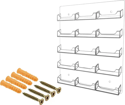 Vista 6 de Marketing Holders Tarjetero de pared con accesorios para colgar para soportes impresos de 3.5 x 2 pulgadas, acrílico transparente, 4 bolsillos