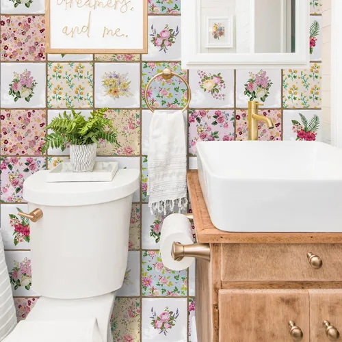 Vista 2 de Alwayspon Adhesivo de vinilo autoadhesivo para despegar y pegar, azulejos de pared autoadhesivos para cocina, baño, 6 x 6 pulgadas, 10