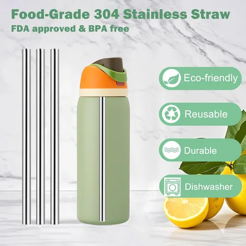 Vista 3 de WK ieason 3 popotes reutilizables para Owala FreeSip/Flip de 24 onzas, 32 onzas, popote de acero inoxidable como popote de repuesto Owala con 2