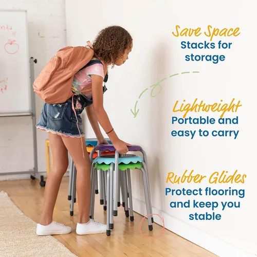 Vista 4 de ECR4Kids Daisy Taburete apilable con juego de asientos deslizantes, asientos flexibles, surtido, 8 piezas