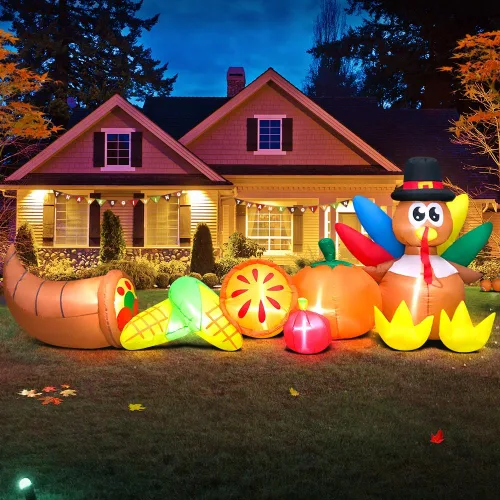 KOOY Decoraciones inflables de Acción de Gracias de 10 pies, pavo y verduras de maíz con luces LED para otoño, feliz festival de Acción de Gracias,