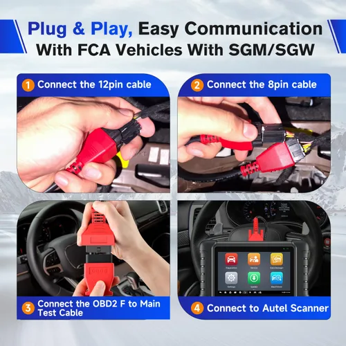 Vista 7 de Autel Cable Adaptador Original OBD2 12+8 para Chrysler, 2.6 pies/ 0.8M Cable de Seguridad Gateway Bypass OBDII 12 8 Universal para Vehículos FCA
