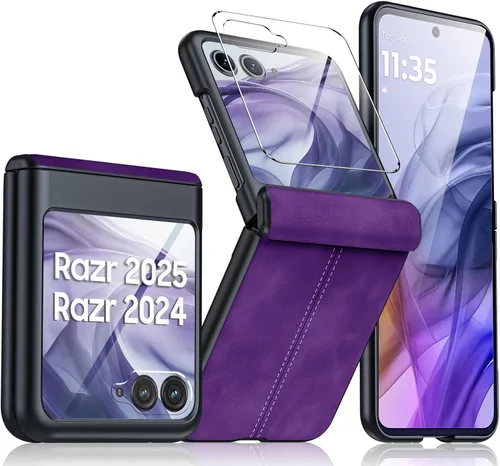 Vista 12 de para Samsung Galaxy Z Flip 7 Funda con protección de bisagras y protector de pantalla incorporado, funda de cuero mate de policarbonato ultradelgada