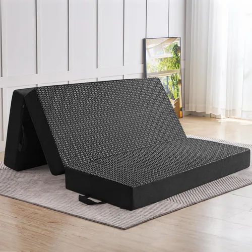 Vista 10 de Colchón plegable tamaño individual, de espuma viscoelástica de 6 pulgadas, triple pliegue, colchón portátil con funda lavable, colchón plegable