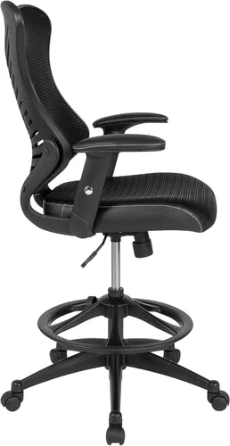 Vista 7 de Flash Furniture Waylon - Silla de dibujo de malla negra con respaldo alto y laterales LeatherSoft y brazos ajustables