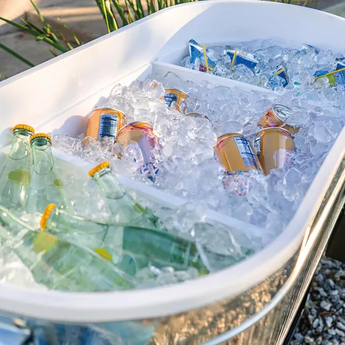 Vista 4 de Permasteel Rolling Patio Cooler – Large Outdoor Ice Chest with Wheels, Beverage Cooler for Backyard, BBQ, Tailgate, Beach, Parties, Rustic Farmhouse