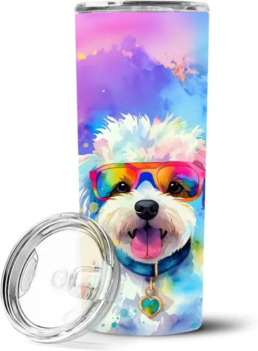 Vista 55 de Caroline's Treasures Siberian Husky Hippie Dawg - Vaso delgado de acero inoxidable al vacío de doble pared reutilizable, vaso aislado para café