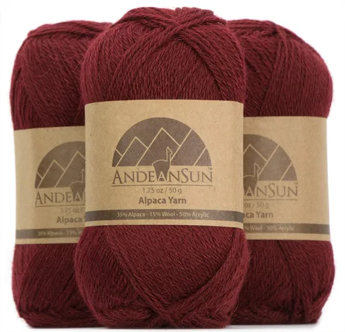 Vista 25 de 3 ovillos de lana de alpaca UMAYO para tejer al crochet y con agujas, 150 gramos, #2, #3 y #5 Brezo Browm