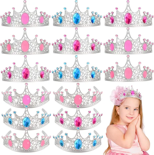 Vista 8 de NINAOR Regalos de fiesta de corona de princesa, 16 tiaras de princesa para cumpleaños, accesorios de cosplay de niña, suministros de fiesta