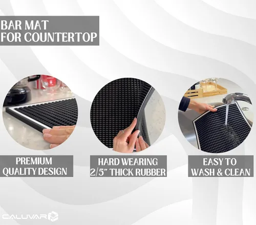 Vista 3 de Alfombrillas de bar para encimera con marco blanco, alfombrilla de café de silicona premium de 18x12 pulgadas, protector de almohadilla resistente