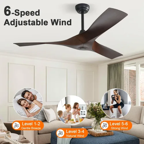 Vista 3 de Ventilador de techo de 52 pulgadas sin luces con control remoto, ventilador de techo interior de perfil bajo sin luz, motor CC reversible de 6