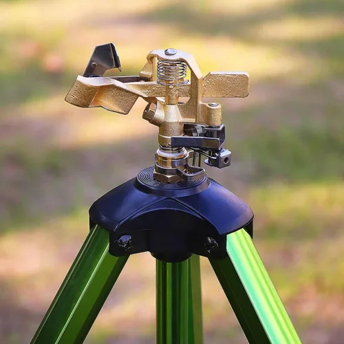 Vista 5 de Triumpeek - Aspersor de impacto con base de trípode y estacas, irrigador de gran cobertura de 360 grados con patas extensibles, boquilla de cabeza