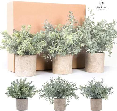 Vista 7 de Der Rose Mini plantas falsas en maceta, pequeñas plantas artificiales de eucalipto para el hogar, oficina, escritorio, decoración de granja