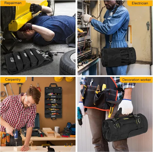 Vista 6 de Bolsa de herramientas, organizador grande de herramientas enrollable, bolsa de almacenamiento de rollo de herramientas de 13 bolsillos, bolsa