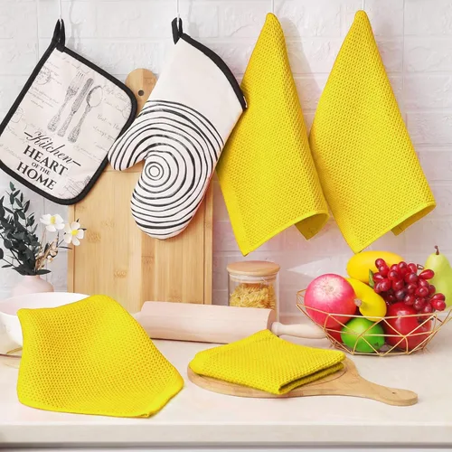 Vista 6 de Homaxy Paños de cocina de 100% algodón con tejido de gofre, ultra suaves, absorbentes, de secado rápido, 12 x 12 pulgadas, paquete de 6, amarillo