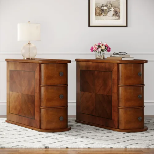 Vista 10 de Mesa auxiliar de madera con 3 cajones, no requiere montaje, mesa auxiliar estrecha para sofá para sala de estar, mesita de noche delgada vintage