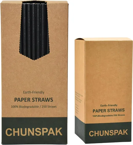 Vista 10 de Pajitas de cóctel de papel de 5 pulgadas - 500 unidades biodegradables pequeñas pajitas de papel negro a granel para bebidas cortas, restaurantes
