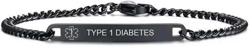 Vista 48 de VNOX Pulsera de identificación de alerta médica, pulsera de emergencia de acero inoxidable para hombre y mujer, 7.2/8/8.4 pulgadas