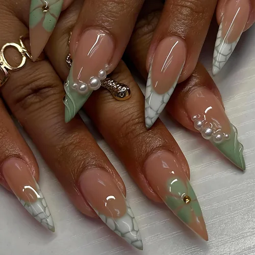 Vista 8 de BABALAL Uñas postizas largas a presión, uñas postizas negras y rojas, uñas acrílicas de almendra con diseño gótico, uñas adhesivas para mujeres