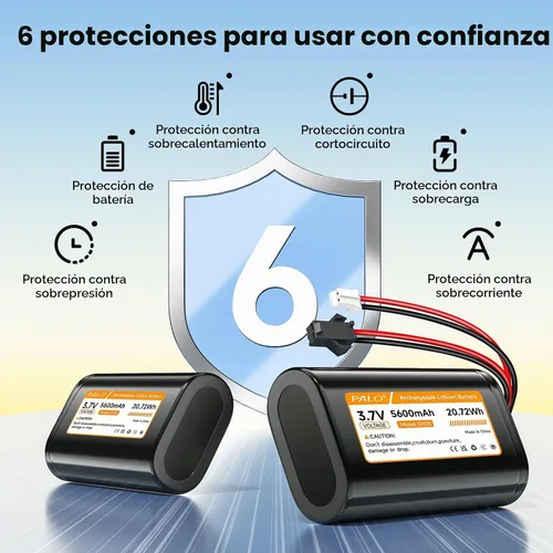 Vista 5 de Batería de 5600 mAh 3.7 V con enchufe JST-PH 2.0 de 2 pines, batería recargable de 3.7 voltios para juguetes RC, iluminación (1S2P)