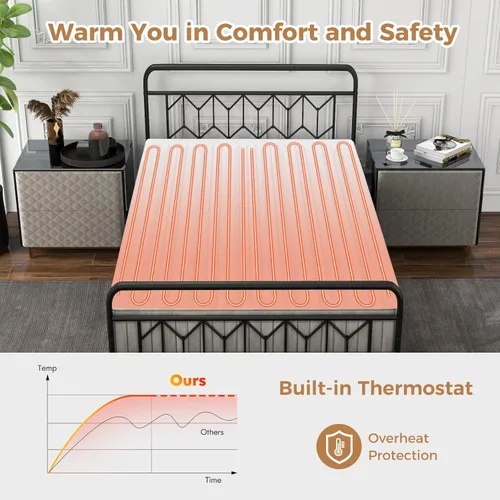 Vista 2 de WELLHUT - Almohadilla de colchón térmica tamaño individual, almohadilla de calefacción eléctrica con control individual y 9 ajustes de calor