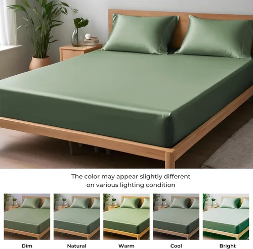 Vista 3 de Linenwalas Sábana bajera Tencel Lyocell con bolsillo profundo de 16 pulgadas con ajuste seguro y elástico todo alrededor - Ropa de cama de seda