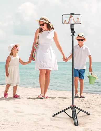 Vista 10 de Trípode extensible para selfie stick de 70 pulgadas, trípode automático para teléfono con control remoto magnético y tornillo de 1/4 pulgadas Negro