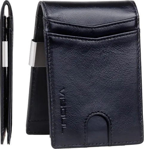 VISOUL Billeteras delgadas para hombre con clip extraíble para dinero, bloqueo RFID, de cuero, billeteras plegables con ventana de identificación,