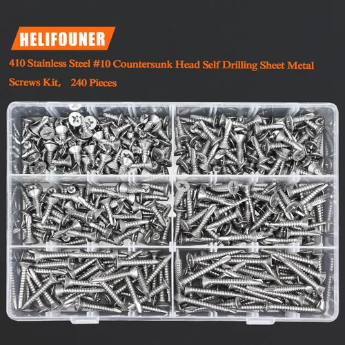 Vista 5 de HELIFOUNER #10 x1/2", 5/8", 3/4", 1", 1-1/4", 1-1/2" tornillos autoperforantes Kit surtido de tornillos para chapa, acero inoxidable 410