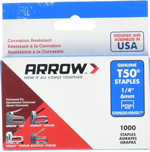 Arrow Fastener 504SS1 Grapas de acero inoxidable T50 de 1/4 pulgadas