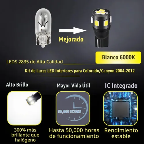 Vista 2 de Kit de 9 luces LED blancas para interiores Chevrolet Colorado/GMC Canyon 2004 2005 2006 2007 2008 2009 2010 2011 2012 paquete de iluminación LED +