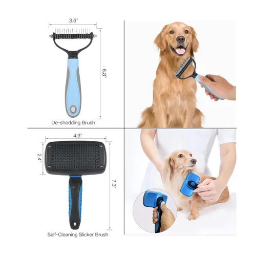 Vista 3 de Herramienta de deshedding para mascotas 7 en 1, juego de cepillos de aseo para perros, combo de cepillos para perros, cepillo de eliminación